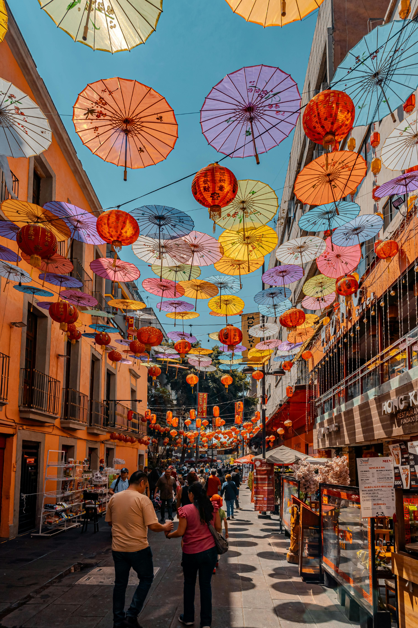 Colourful umbrellas and lanterns, Centro Histórico